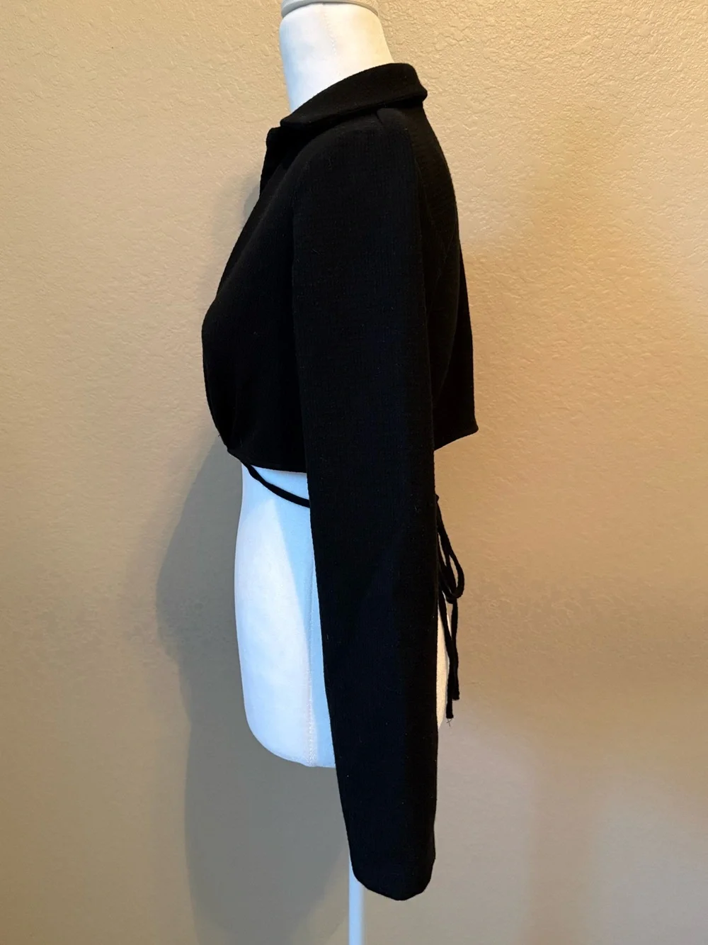 Zara Black Cropped Wrap Long-Sleeve Top